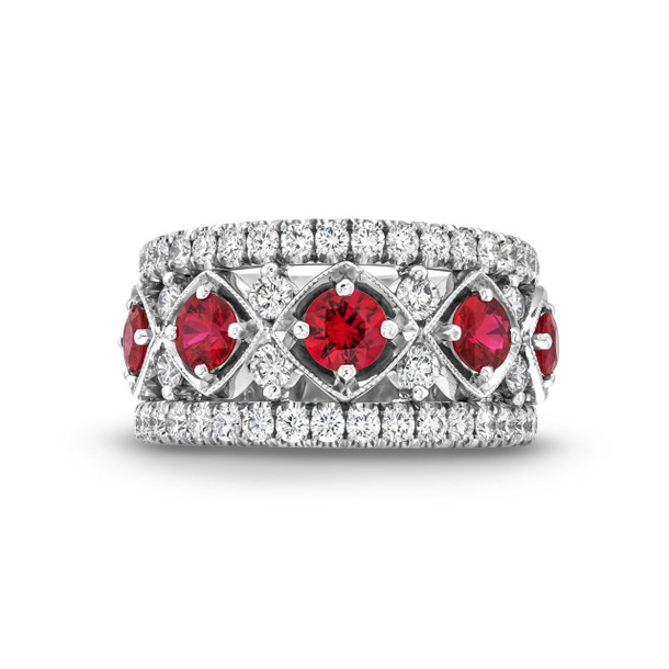 Red Ruby Multi Row Diamond Band (1.88tw)