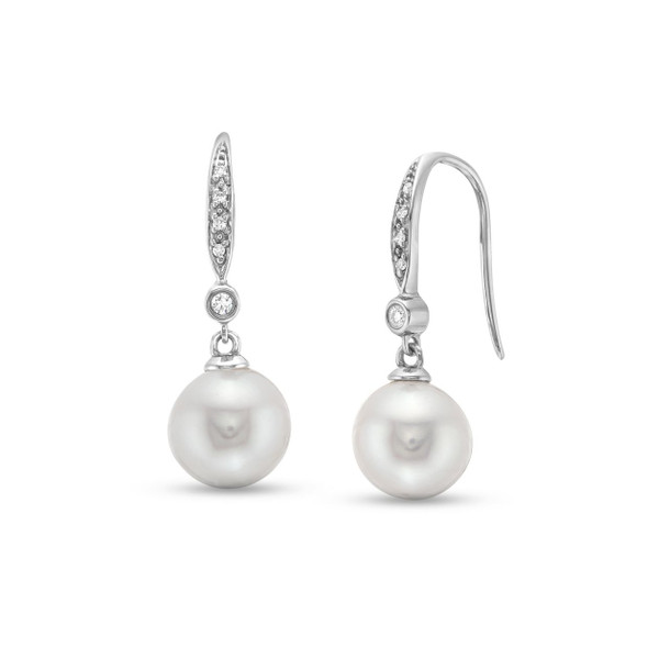 Diamond Pearl Dangle Earrings