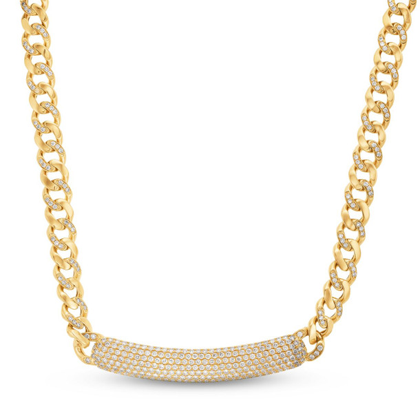18.5 Inch Cuban Link Diamond Bar Necklace
