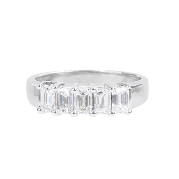 Five Vertical Emerald Diamond Wedding Band
