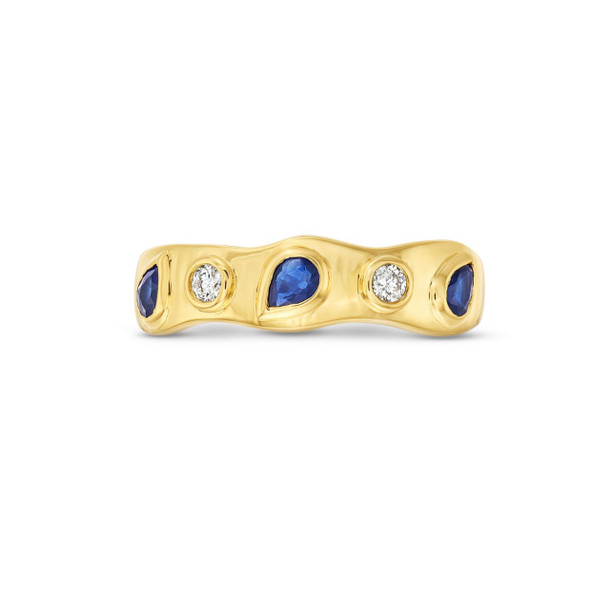 Blue Sapphire and Bezel Diamond Band