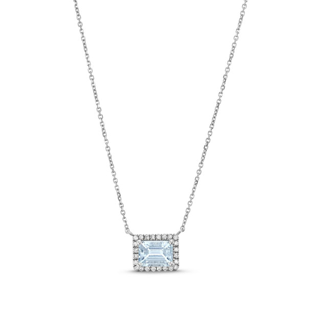 Aquamarine Diamond Halo Pendant Necklace