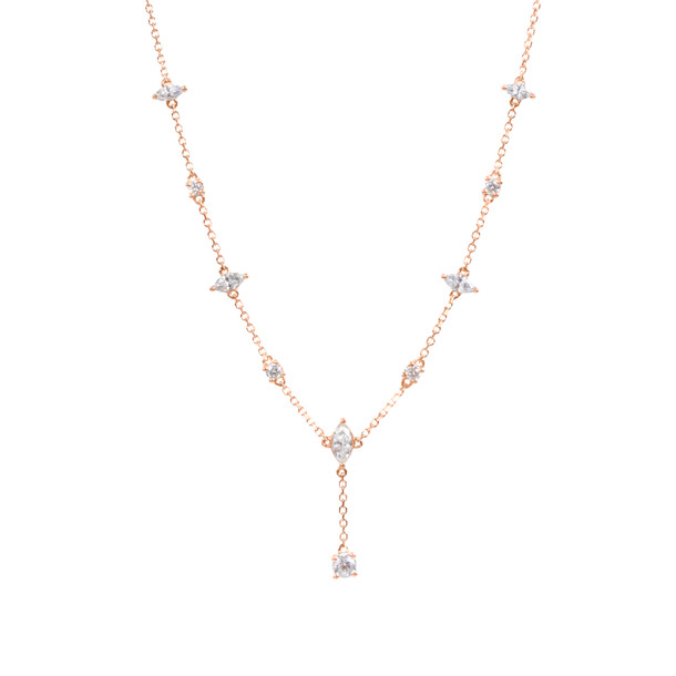 Rose Gold Round and Marquise Diamond Y-Shape Necklace