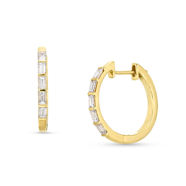 Baguette Diamond 0.75 Inch Hoop Earrings