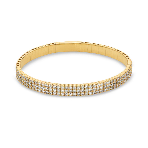 Three Row Four Prong Diamond Bangle Bracelet