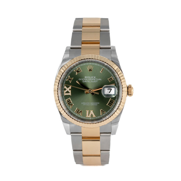 Rolex Datejust 36 Olive Green Roman Dial Watch | Oystersteel & Yellow Gold