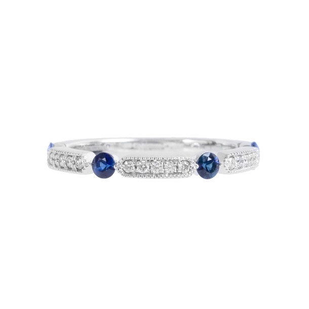 Sapphire (0.35tw) Diamond (0.11tw) White Gold Wedding Band