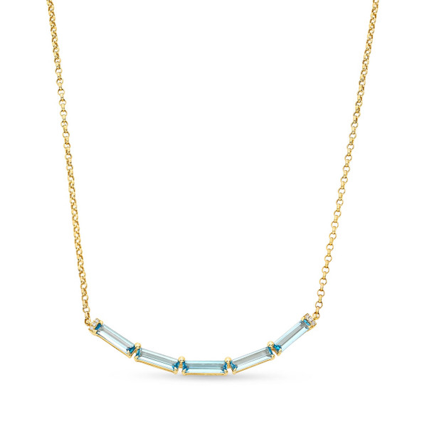 Blue Topaz Baguette Cut Curve Necklace