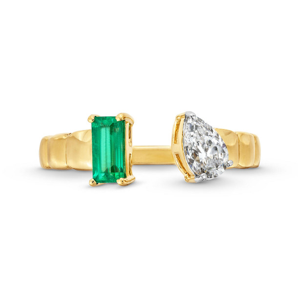 Green Emerald Pear Shaped Diamond Open Wrap Ring