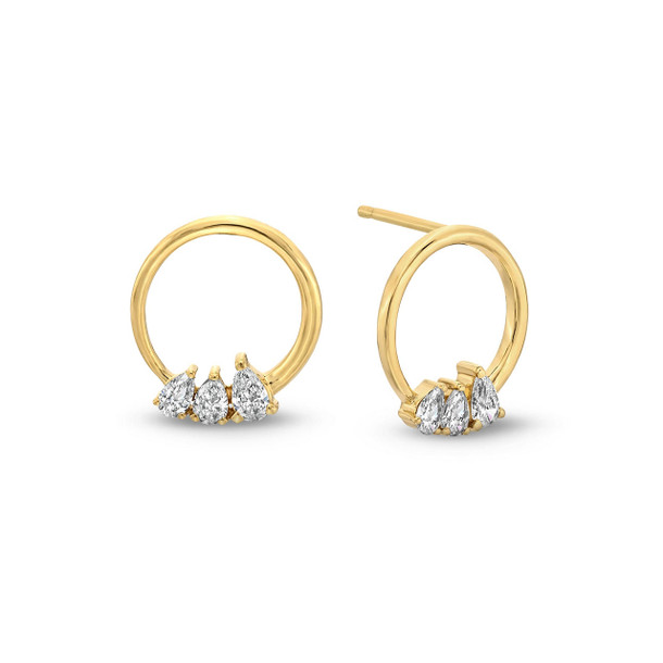 Three Pear Diamond Open Circle Stud Earrings