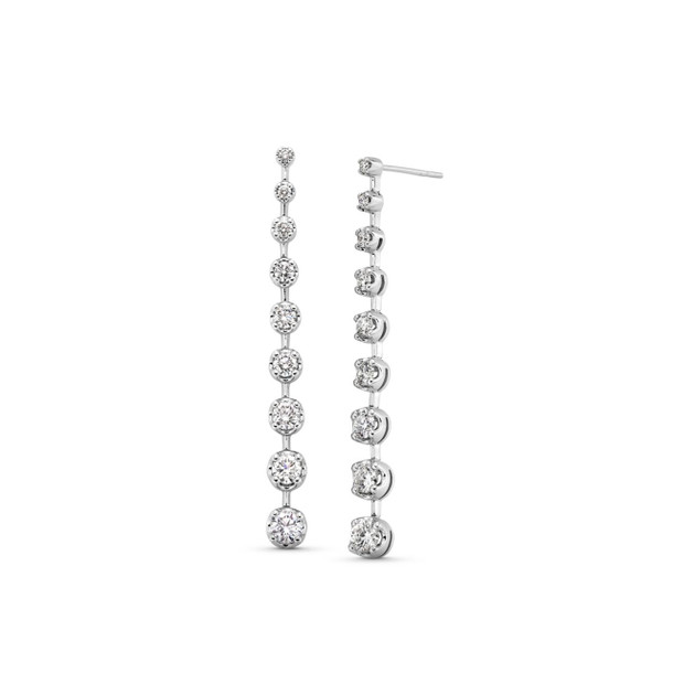 White Gold Round Diamond Graduated Dangle Earrings