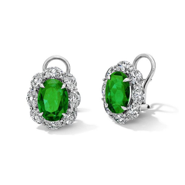Oval Green Emerald Diamond Earrings (5.37tw)