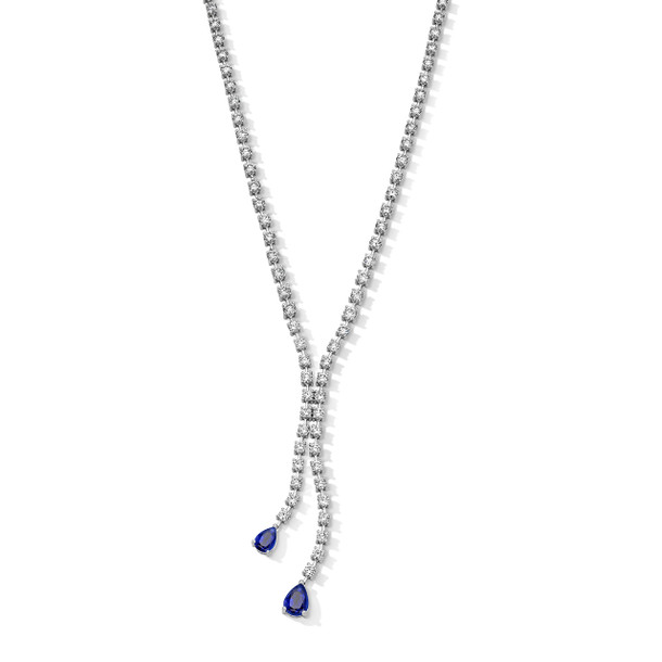 Pear Shaped Blue Sapphire Y-Shape Diamond Necklace (2.10tw)