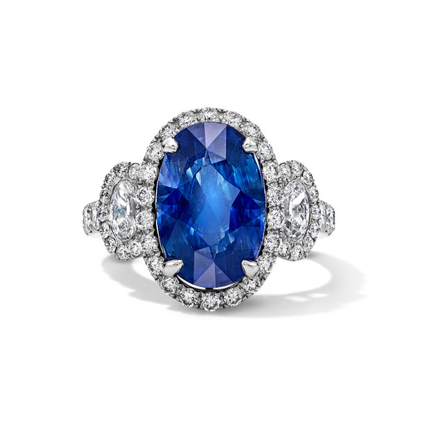 Oval Blue Sapphire Diamond Engagement Ring (6.11tw)