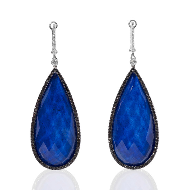 Lapis Lazuli Halo Black Diamond Earrings