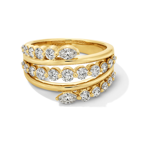 Three Row Graduated Diamond Bypass Ring