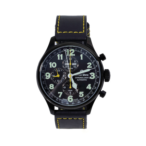 Ernst Benz Chronolunar 47 Black Dial Watch | Black DLC Coated Stainless Steel