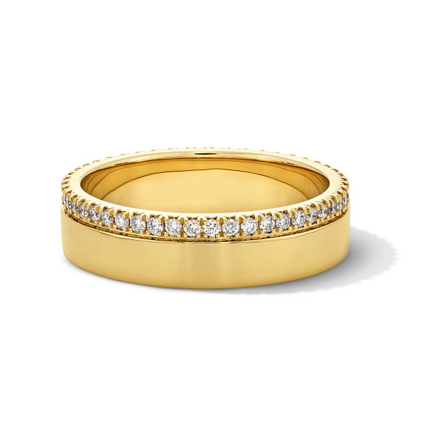 Two Row Polished Gold Diamond Wedding Band