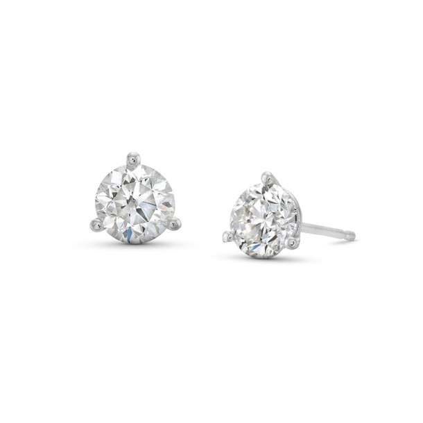 Three Prong Round Lab Grown Diamond Stud Earrings