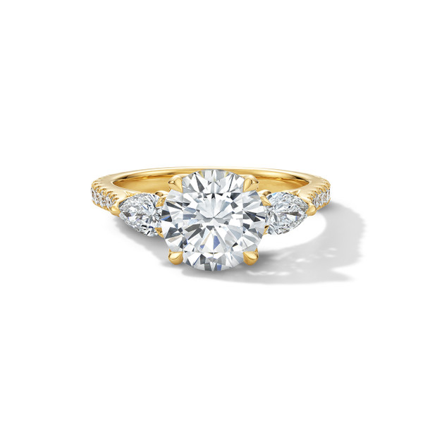 Tulip Prong Three Stone Pear Side Diamond Engagement Setting by Adorette