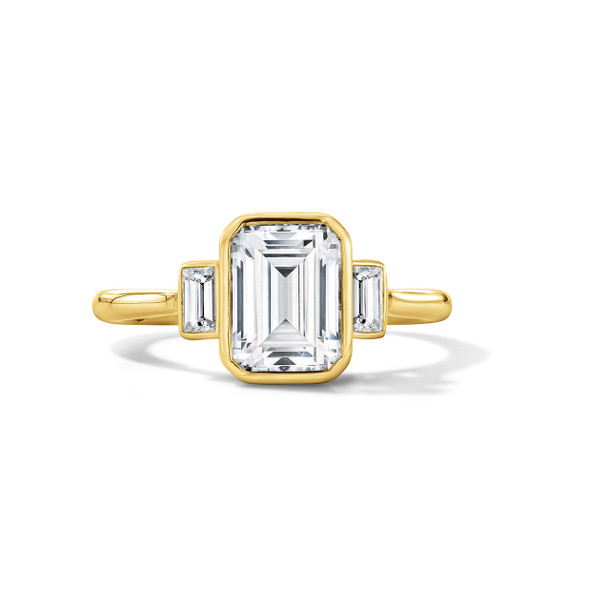 Three Stone Bezel Emerald Cut Side Diamond Engagement Setting