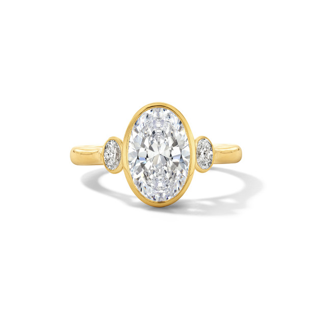 Three Stone Bezel Oval Cut Side Diamond Engagement Setting