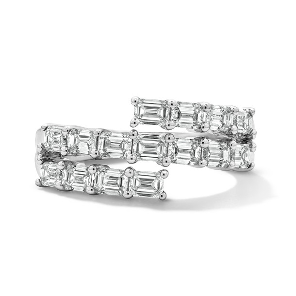 Double Row Emerald-Cut Diamond Wrap Ring
