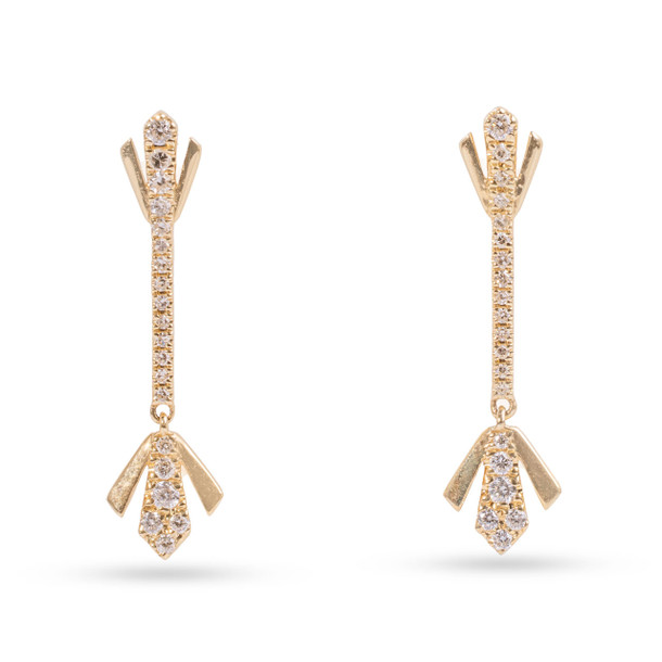 Yellow Gold Diamond Arrow Drop Earrings