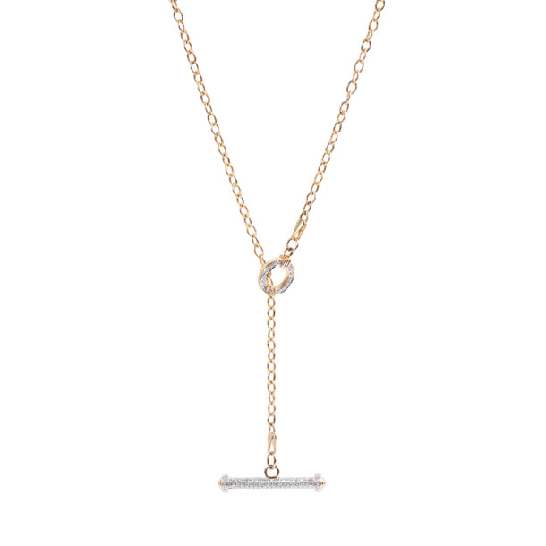 Yellow Gold Diamond Bar Lariat Necklace