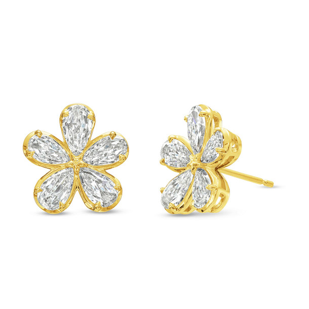 Gold Diamond Flower Stud Earrings