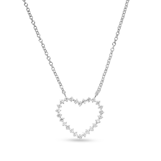 Diamond Open Heart White Gold Pendant Necklace