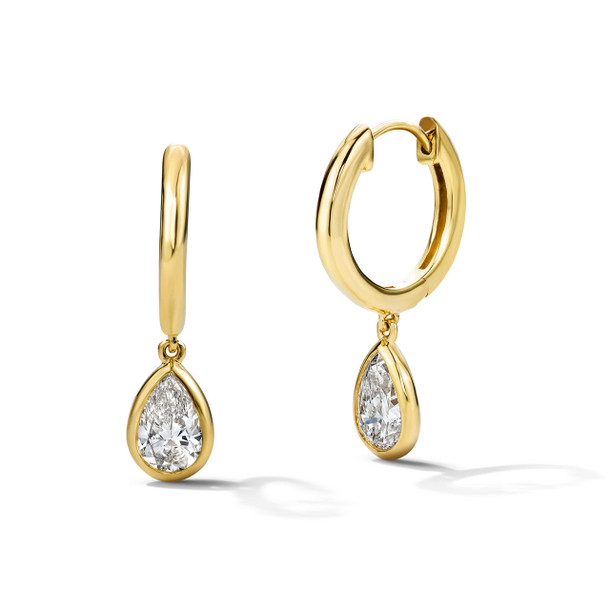 Bezel Lab Grown Pear Diamond Hoop Earrings