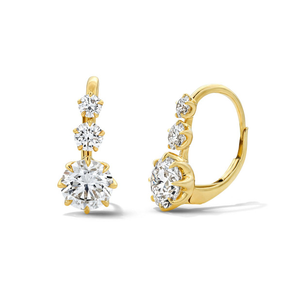 Lab Grown Three Stone Diamond Drop Earrings