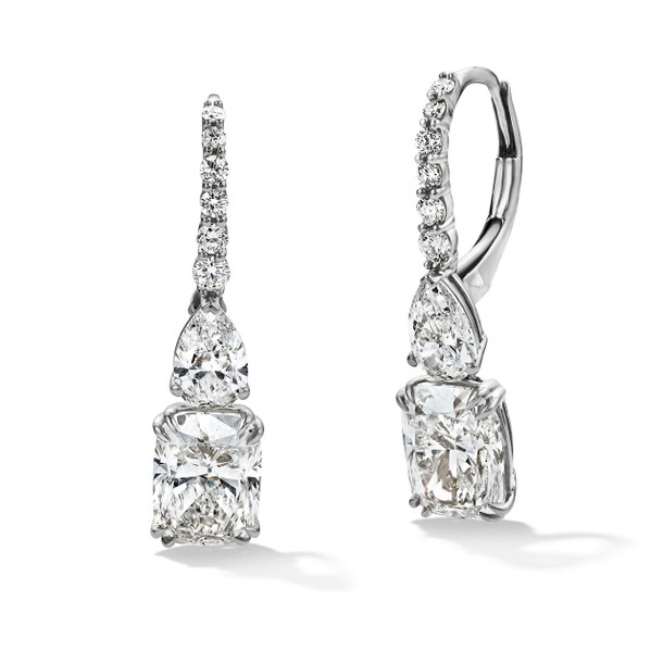 Lab Grown Cushion & Pear Diamond Drop Earrings