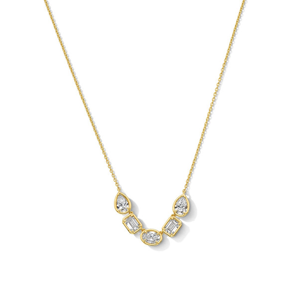 Bezel Lab Grown Mixed Shape Diamond Bar Necklace