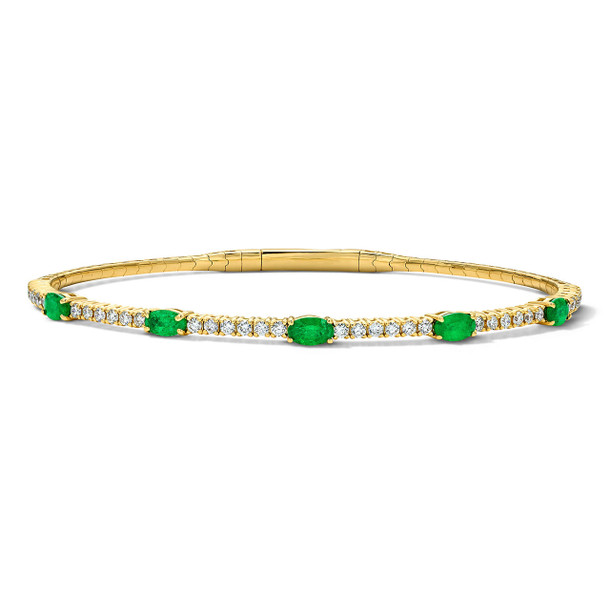 Diamond and Green Emerald Flexible Bangle Bracelet