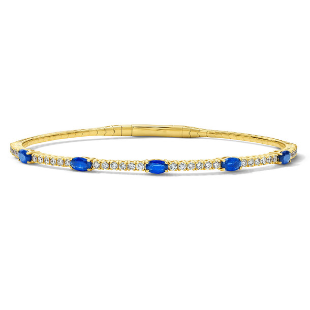 Diamond and Blue Sapphire Flexible Bangle Bracelet