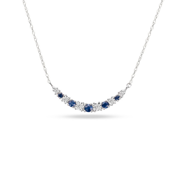 Blue Sapphire & Diamond Curve Bar Necklace
