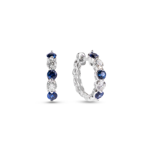Blue Sapphire & Diamond Huggie Hoop Earrings