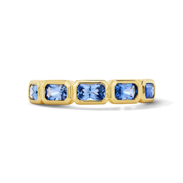 Emerald Cut Blue Sapphire Bezel Band