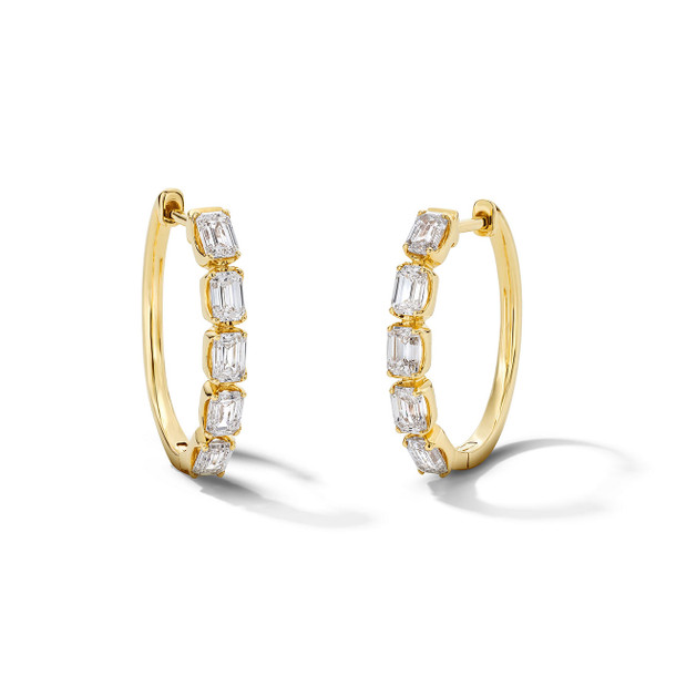 Emerald Cut Lab Grown Diamond Five Stone Hoop Earrings