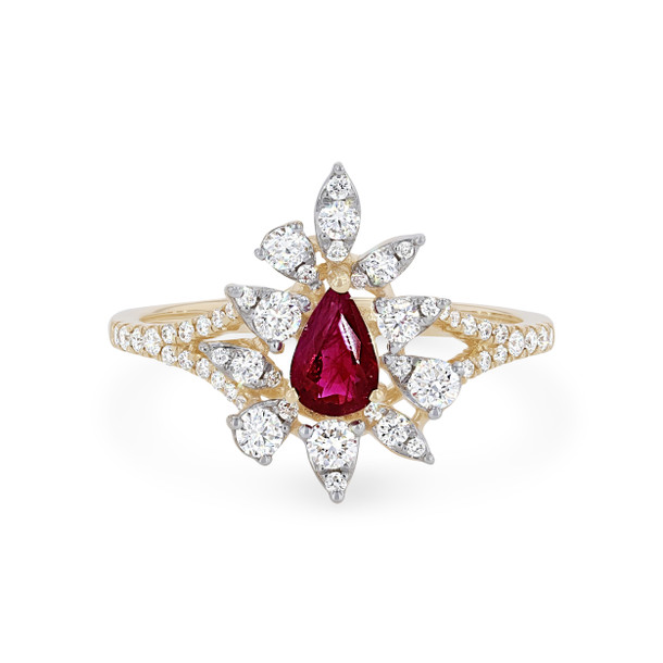 Ruby and Diamond Abstract Halo Ring