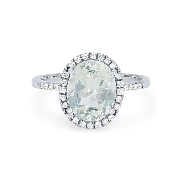 Green Amethyst and Diamond Halo Ring