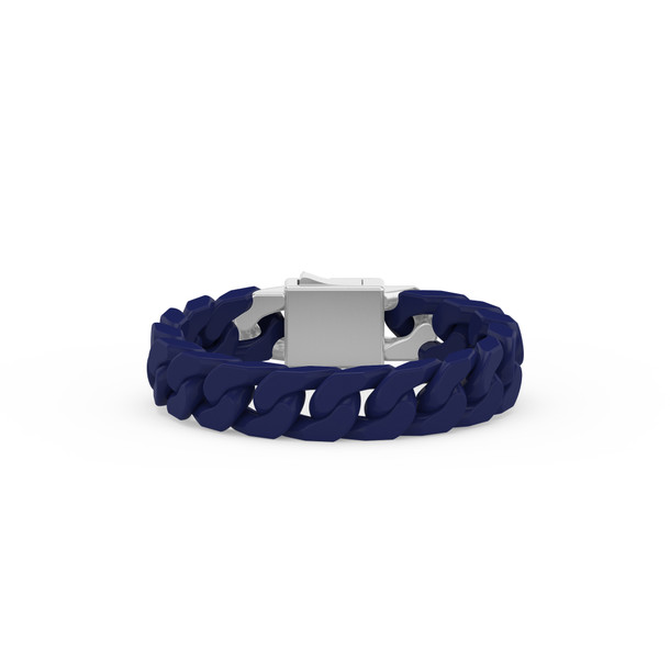 Cuban Link Blue Ceramic Link Sterling Silver Clasp Bracelet
