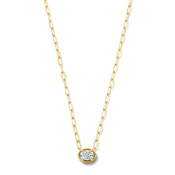 Solitaire Oval Diamond Paperclip Chain Necklace