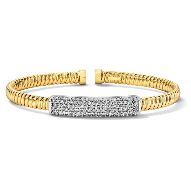 Pave Diamond Bar Gold Open Bangle Bracelet