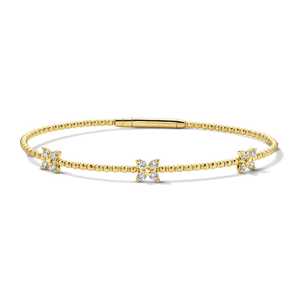 Diamond Floral Station Flexible Bangle Bracelet