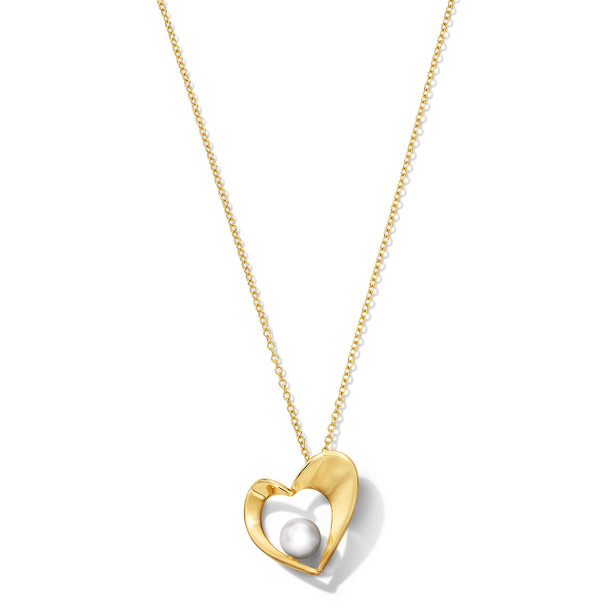 Freshwater Pearl Gold Heart Pendant Necklace