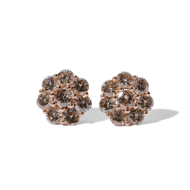 Rose Gold Cluster Brown Diamond Stud Earrings