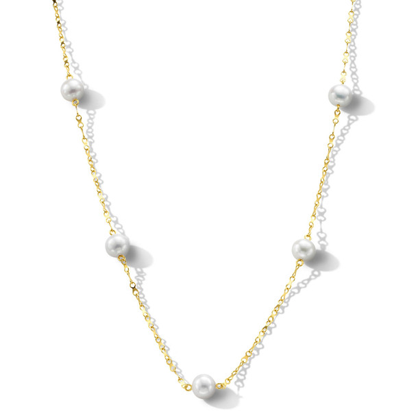 Yellow Gold Pearl Station Necklace